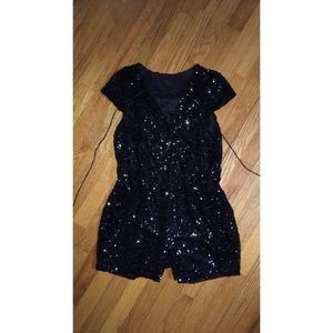 Sequin Black Lace-Up Romper